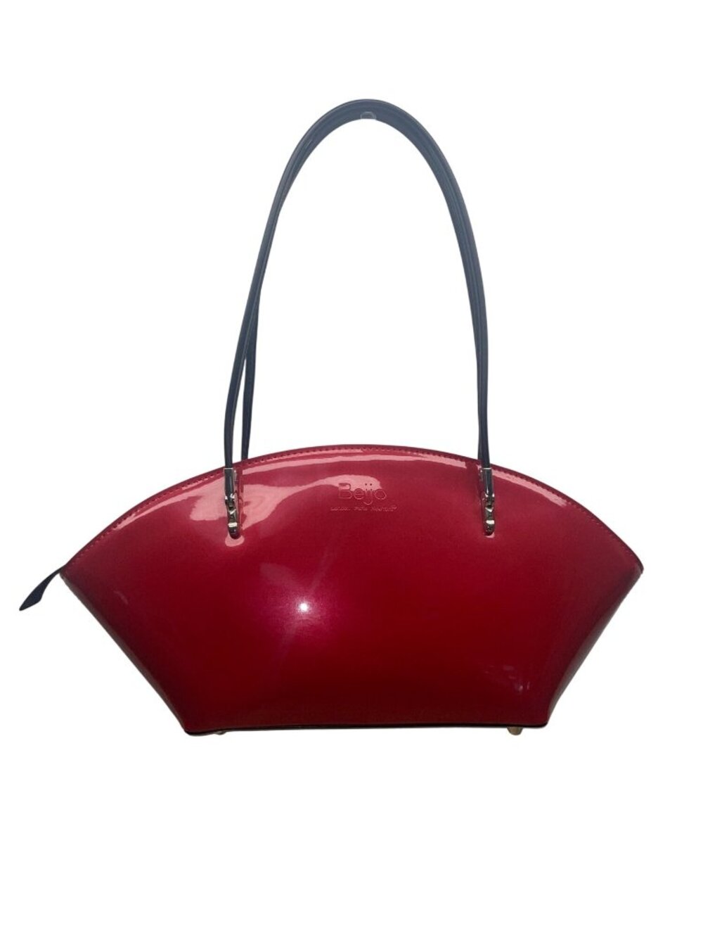 Beijo Womens Red Glossy Black Straps Chic Modern Design Tote Handbag